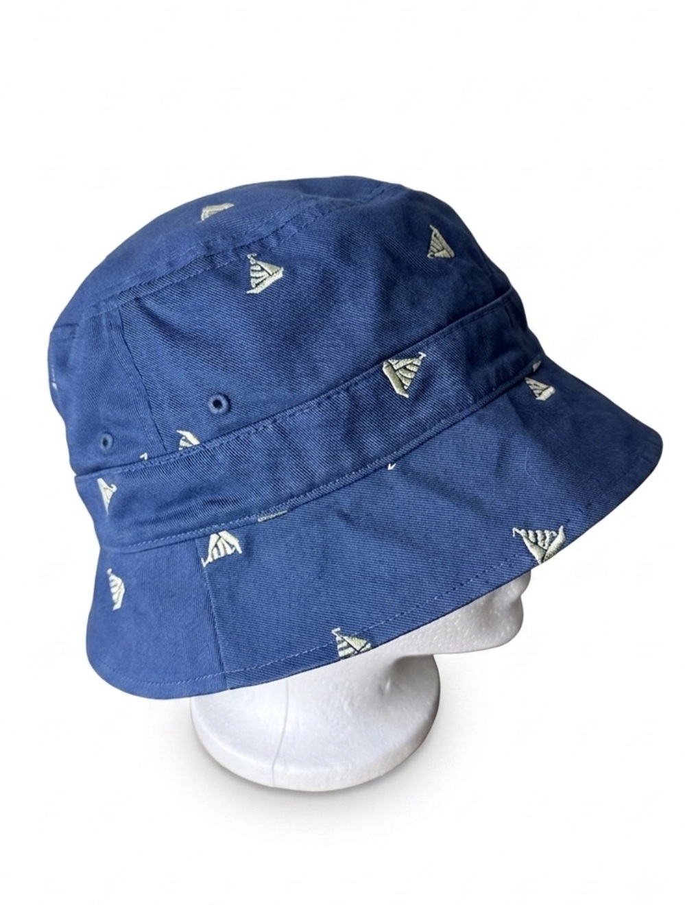 L.L. BEAN Blue Bucket Hat Sailboats Summer Beach Time Size Medium Large